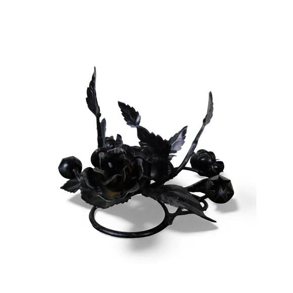 Pair Black Wrought Iron Rose Candle Holder Centerpieces Floral Decor Table - Picture 3 of 8